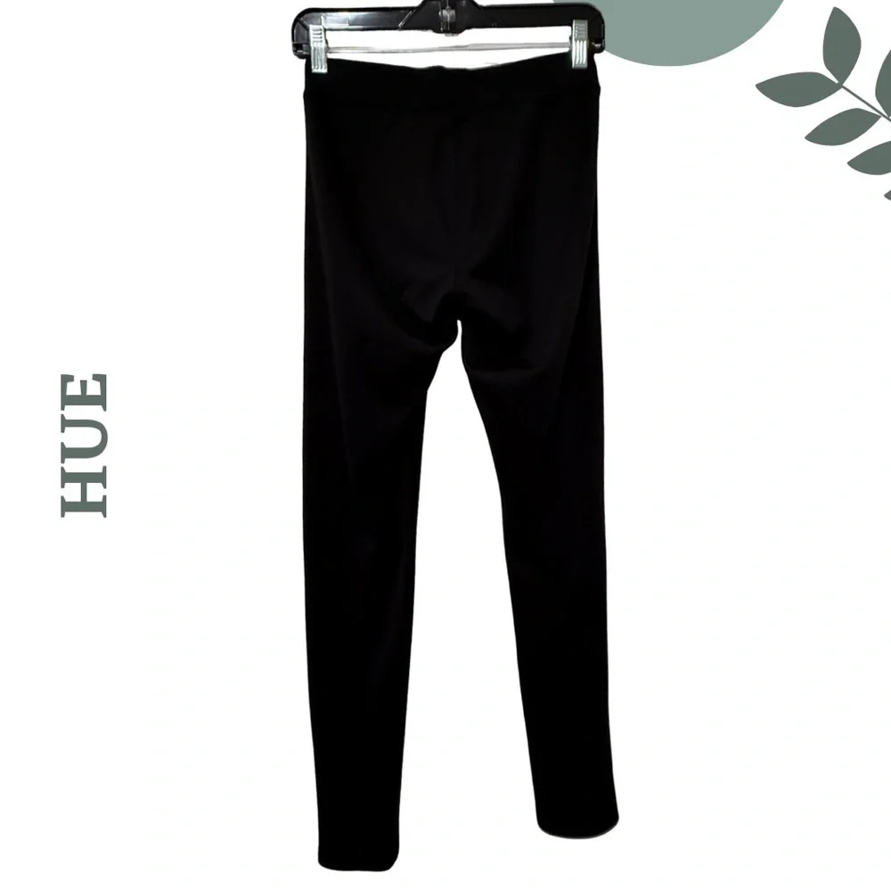 HUE Black Leggings Side Stripe Stretch Pull On Pants Size Small - Picture 3 of 7